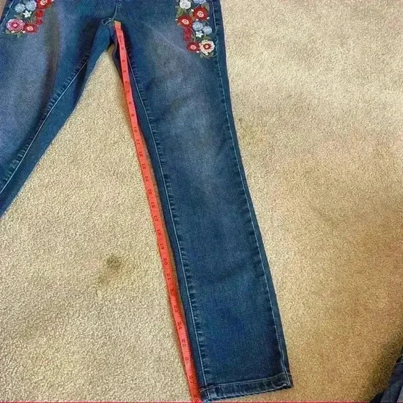 Earl Jeans Embroidered Flower Multicolor Denim Skinny Ankle Jeans 4 - Picture 12 of 13